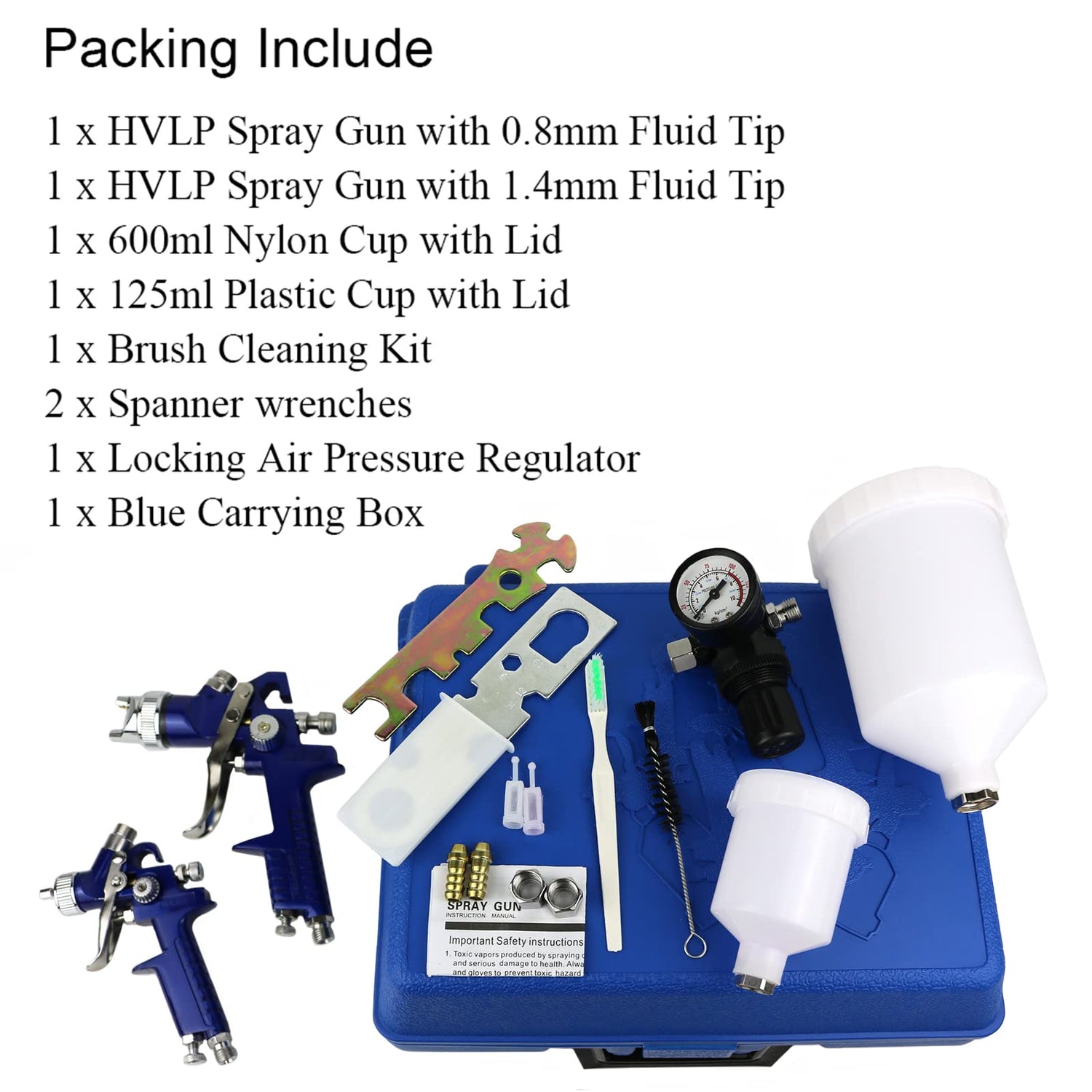 HVLP Air Gravity Spray Gun Set,2-Sprayer Paint Gun,0.8mm 150ml & 1.4mm 600ml Auto Gravity Feed Painting with Locking Air Pressure Regulator Gauge Air Hotorda