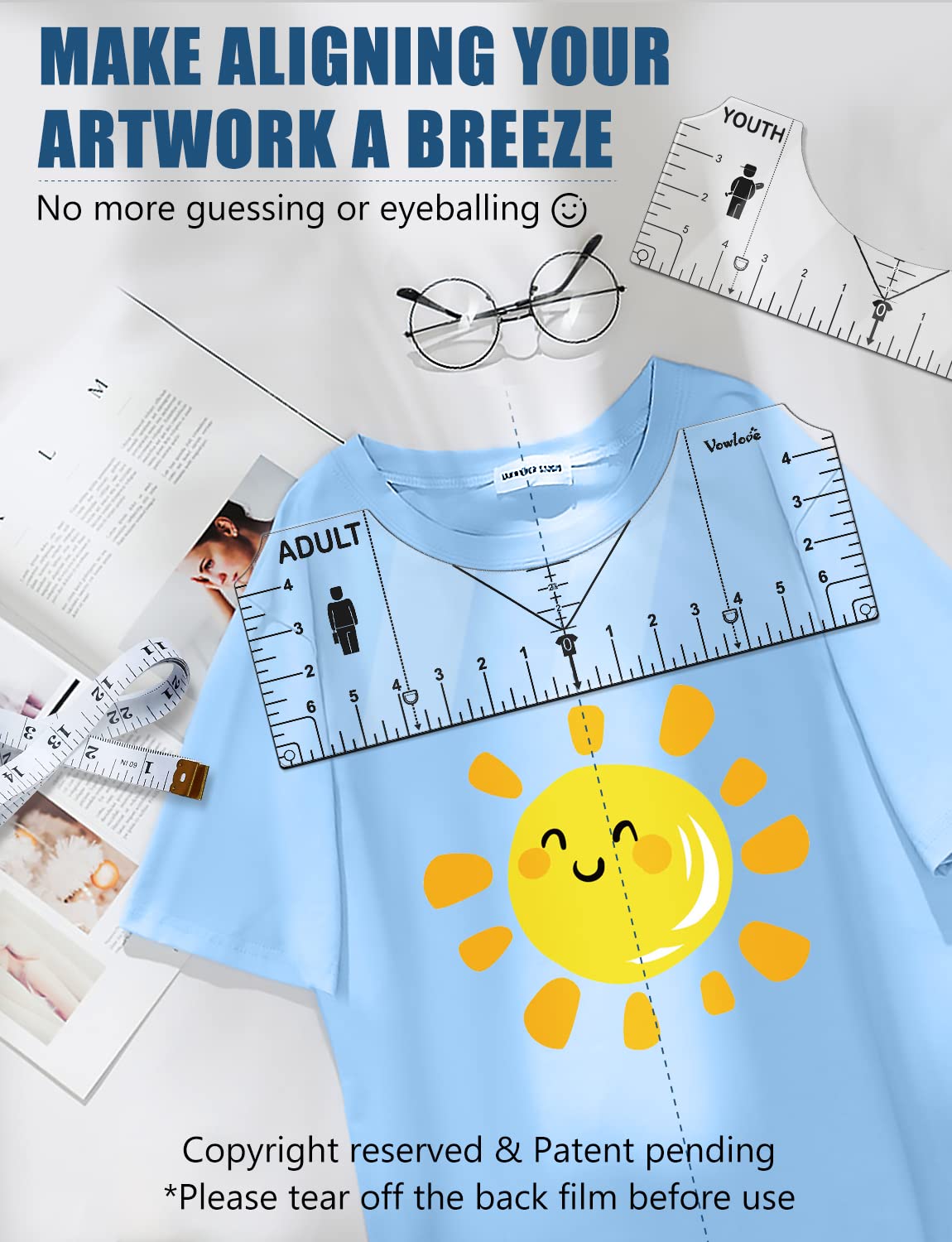 Tshirt Ruler Guide for Vinyl Alignment, T Shirt Rulers to Center Designs Pocket Logo, Tee Measurement Template, Craft Sewing Supplies Accessories Vowlove