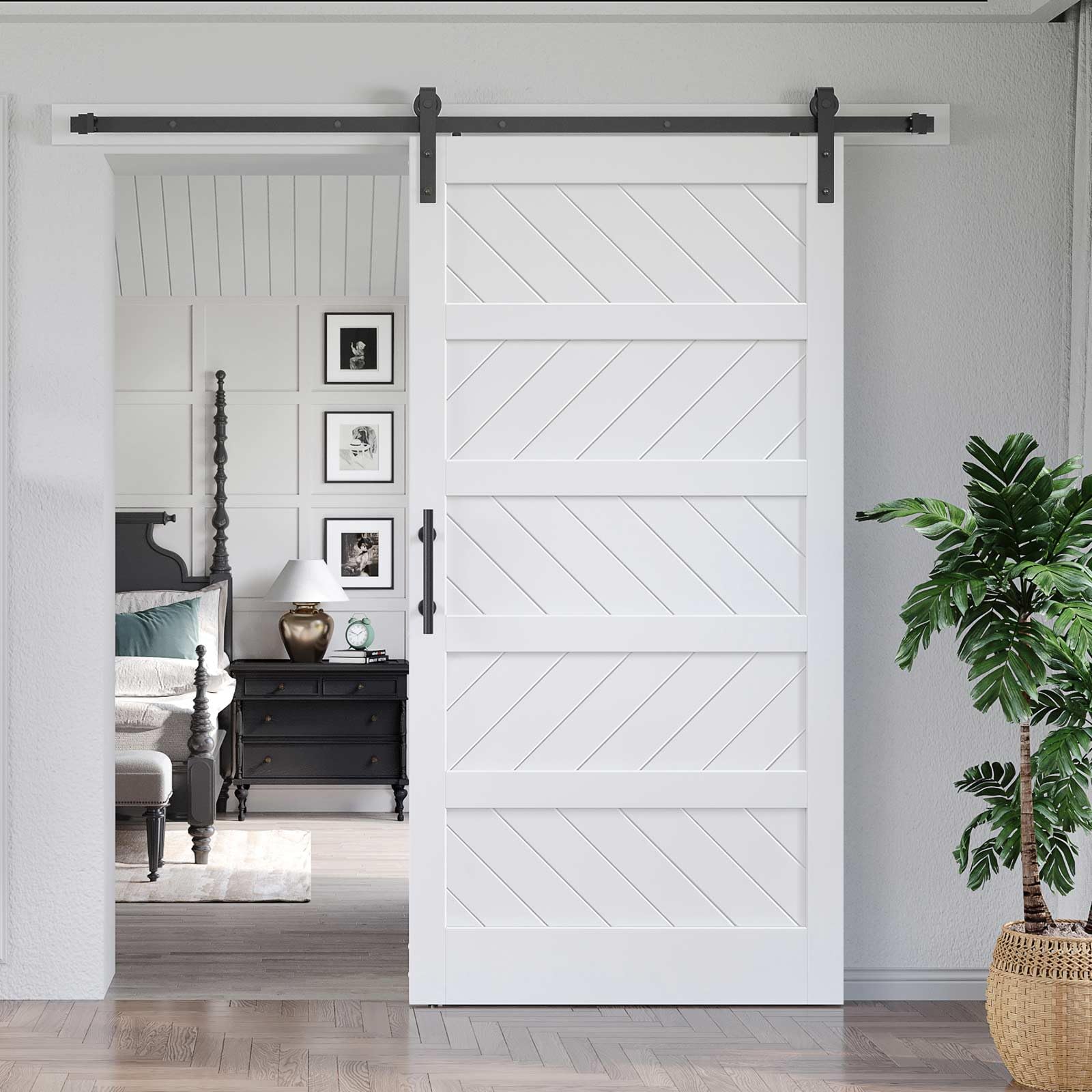 EaseLife 42in x 84in White Barn Door with 7 FT Sliding Door Hardware Track Kit Included,Solid MDF Wood Slab Covered with Water-Proof & - WoodArtSupply