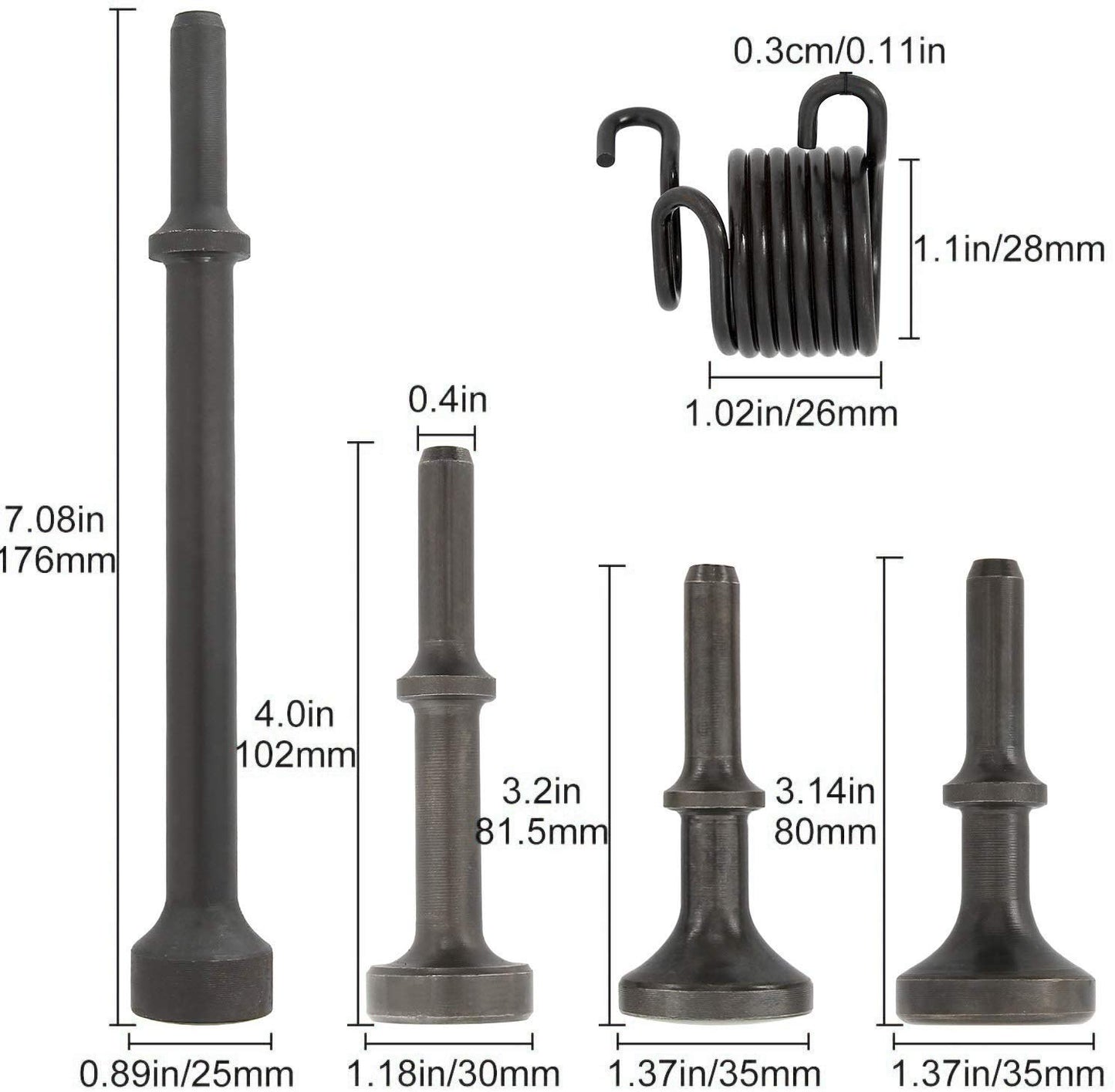 5 Pcs Air Hammer Bits Set, 0.401 Shank Smoothing Pneumatic Air Hammer Pneumatic Chisel Bits Tools Kit, Extended Length Hammer Tool With Spring.