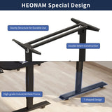 HEONAM 59'' L Shaped Electric Height Adjustable Standing Desk, Sit to Stand Home Office Computer Desk with Black Frame & Rustic Brown Top HEONAM