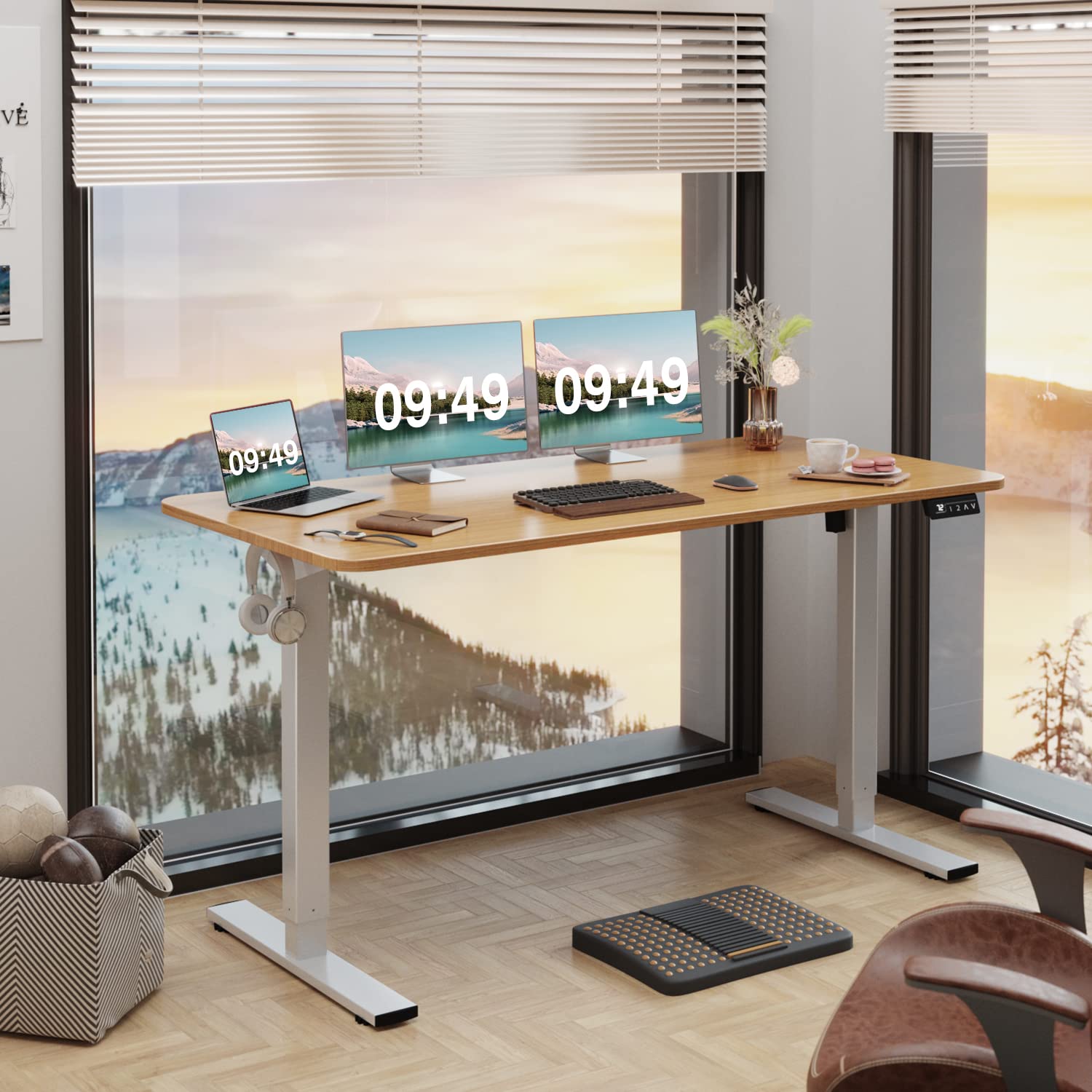 Furmax Electric Height Adjustable Standing Desk Large 55 x 24 Inches Sit Stand Up Desk Home Office Computer Desk Memory Preset with T-Shaped Metal Furmax