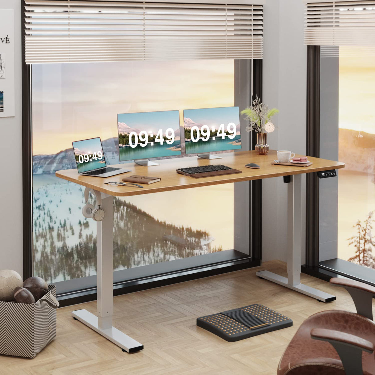 Furmax Electric Height Adjustable Standing Desk Large 55 x 24 Inches Sit Stand Up Desk Home Office Computer Desk Memory Preset with T-Shaped Metal Furmax