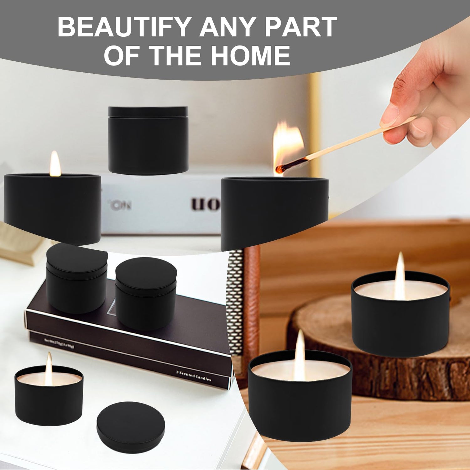 DINGPAI 24 Pcs Black Candle Tins, 4 oz Black Empty Candle Tin with Lids for DIY Candles Making, Matte Full Black Candle Jars for Candle Making, DINGPAI