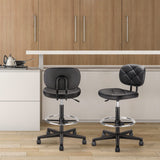 KLASIKA PU Leather Rolling Stool with Foot Rest and Back Support, Adjustable Diamond Upholstered Drafting Chair with Wheels, Multi-Purpose Desk Chair KLASIKA