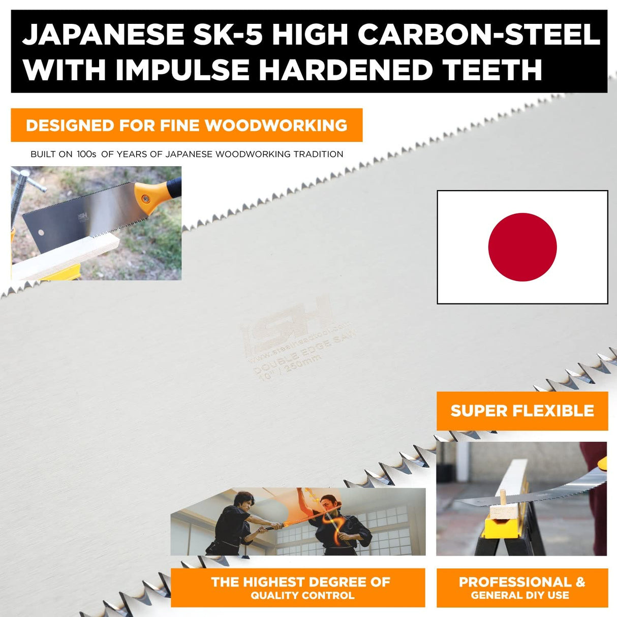 STEELHEAD 10-Inch (250mm) Ryoba Double Edge Japanese Pull Saw for Woodworking, Forged Japanese SK Steel, 7TPI & 15TPI, Flexible Blade, STEELHEAD