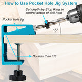Pocket Hole Jig Kit with 3 Drill Hole for Carpentry Positioner Dowel Drill Joinery Screw Kit All-In-One Drill Hole System Set Wood Woodwork Guides KingBaas