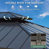 YOLENY 13' x 15' Wood Gazebo, Spruce Frame Outdoor Hardtop Gazebo with Metal Roof, Privacy Curtains and Nettings for Patio, Garden, Backyard YOLENY