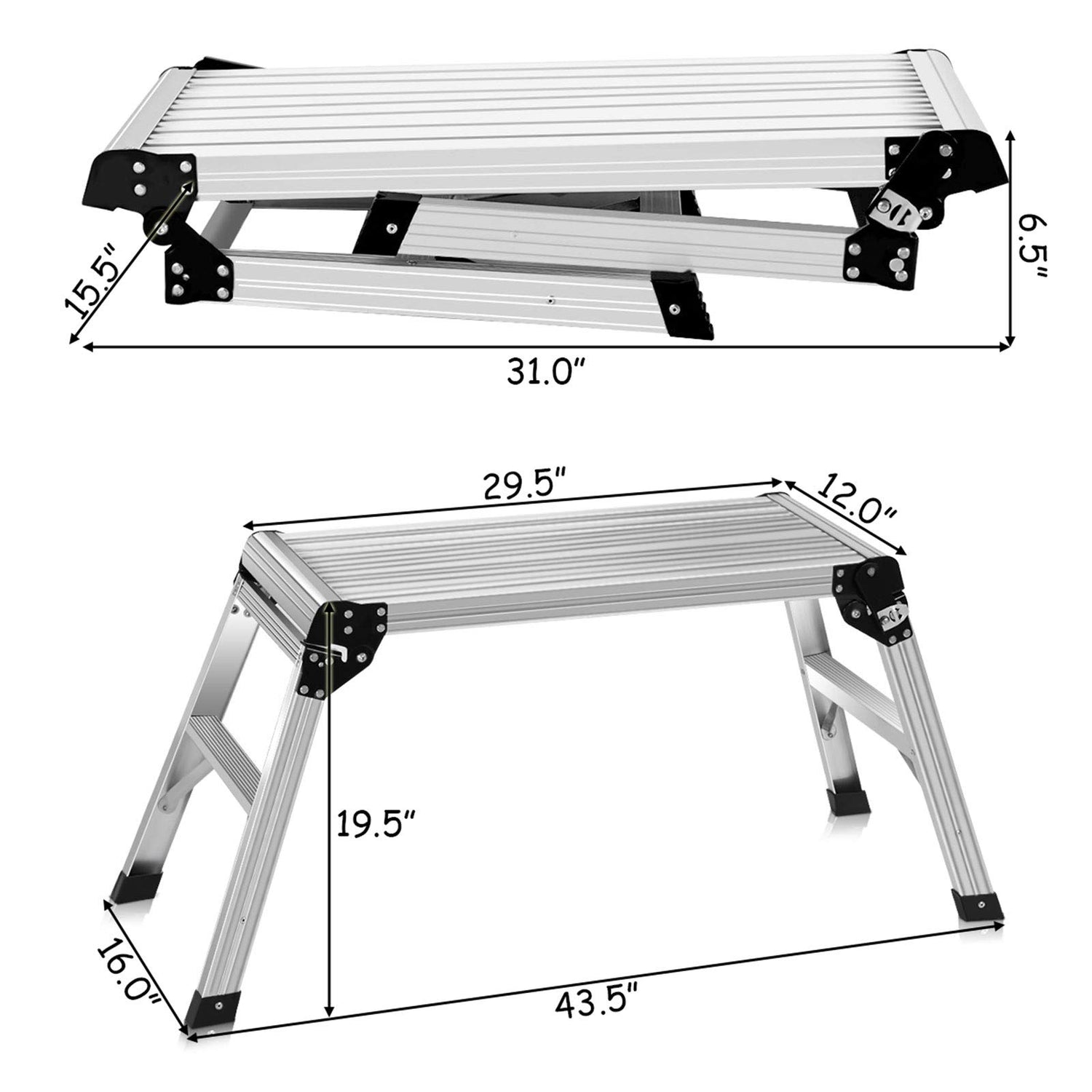 ERGOMASTER Work Platform Bench 30 * 12 Inches Aluminum Drywall Safe CE Approved of Capacity 330 LBS Heavy Duty Portable Bench Folding Ladders Stool ERGOMASTER
