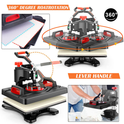 Upgraded 15 x 12 Heat Press Machine for Shirts 5 in 1 Digital Swing Heat Press Sublimation Machine Industrial-Quality Powerpress Heat Press Machine - WoodArtSupply