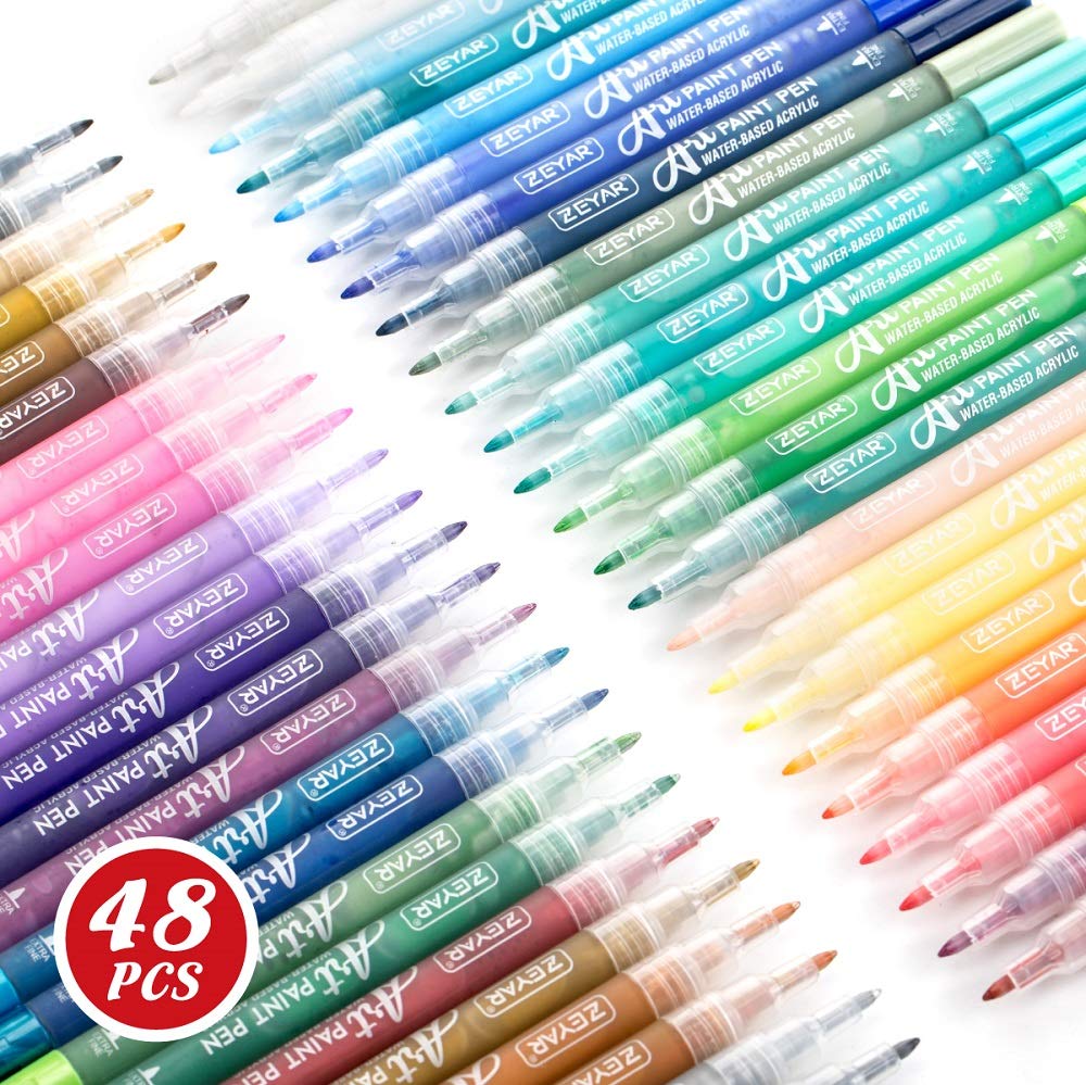 ZEYAR Acrylic Paint Pens, Expert of Rock Painting, Extra Fine, 48 Colors, AP Certified, Permanent&Waterproof Ink, Works on Rock, Wood, Glass, Metal, - WoodArtSupply