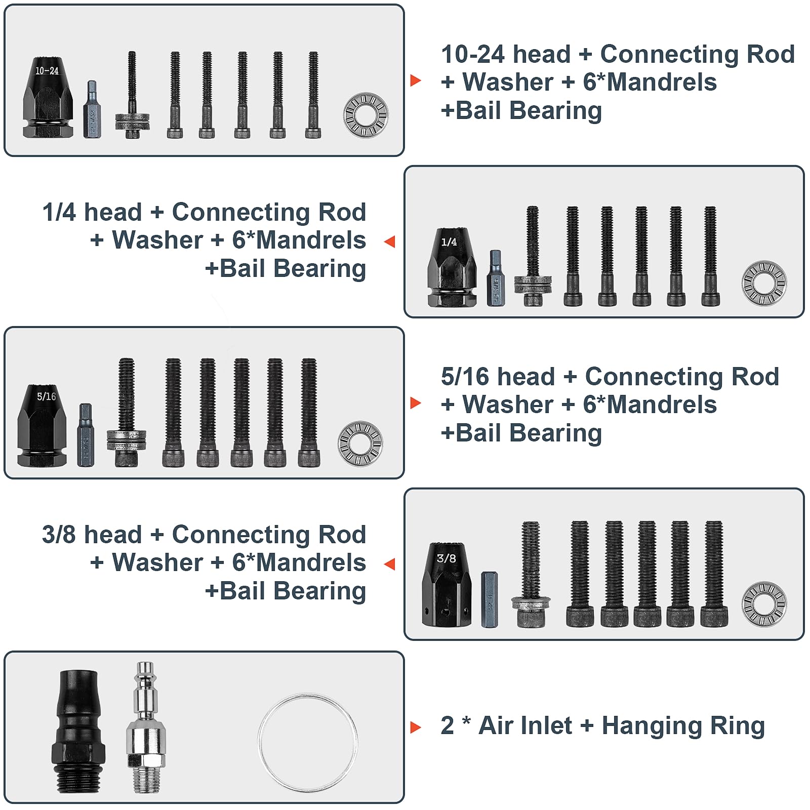 Clatoon Pneumatic Rivet Nut Gun with 10-24 & 1/4 & 5/16 & 3/8 Self-Locking Head, Adjustable Speed Air Rivet Gun, Air Rivet Nut Tool Kit with 4 Size - WoodArtSupply