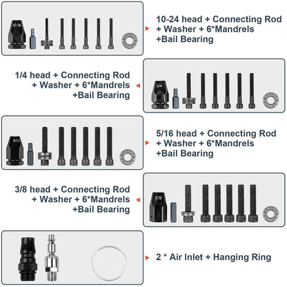 Clatoon Pneumatic Rivet Nut Gun with 10-24 & 1/4 & 5/16 & 3/8 Self-Locking Head, Adjustable Speed Air Rivet Gun, Air Rivet Nut Tool Kit with 4 Size - WoodArtSupply