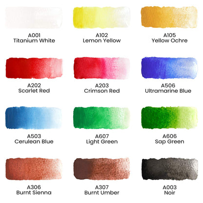 ARTEZA Watercolor Paint Set, 12 Colors in 12 ml/0.4 US fl oz Tubes, Premium Non Toxic Water Colors Paint for Adults, Artists & Hobby Painters,