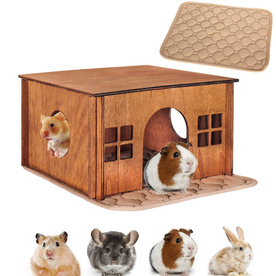 Large Wood Guinea Pig Hideout with Windows,Hamster House Hideout,Small Animals Pets Houses Hideouts,Suitable for Chinchilla,Hamsters and Small Rabbit