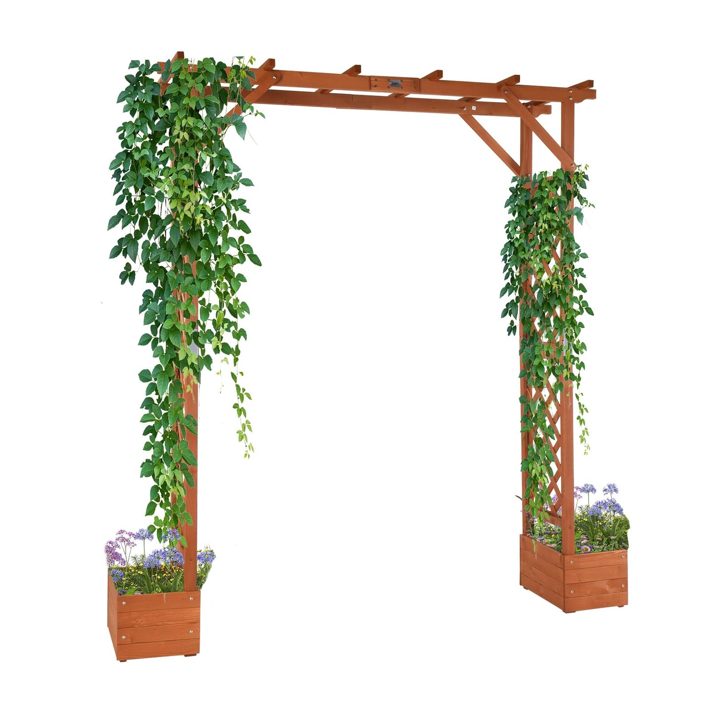 VINGLI Wooden Garden Arbor with Planter, Wedding Arch for Ceremony, Wood Garden Arbour Trellis for Plant Climbing, Pergola for Garden Backyard, Lawn,