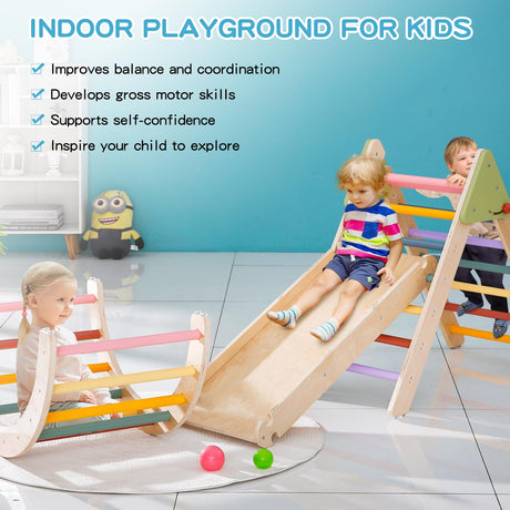 AmazingJoy Pikler Triangle Set Climber 3 Piece Climbing Gym 5 in 1,Climbing Toys for Toddlers 1-3 Inside Wooden Montessori Climbing Set,Baby Climbing AmazingJoy