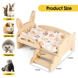 HOSUKKO Wooden Guinea Pig Bed with Mat 13.5IN X 9.3IN Guinea Pig Bunny Detachable Hideout with Stairs Small Animal Cute Warm Habitats for Hamsters HOSUKKO
