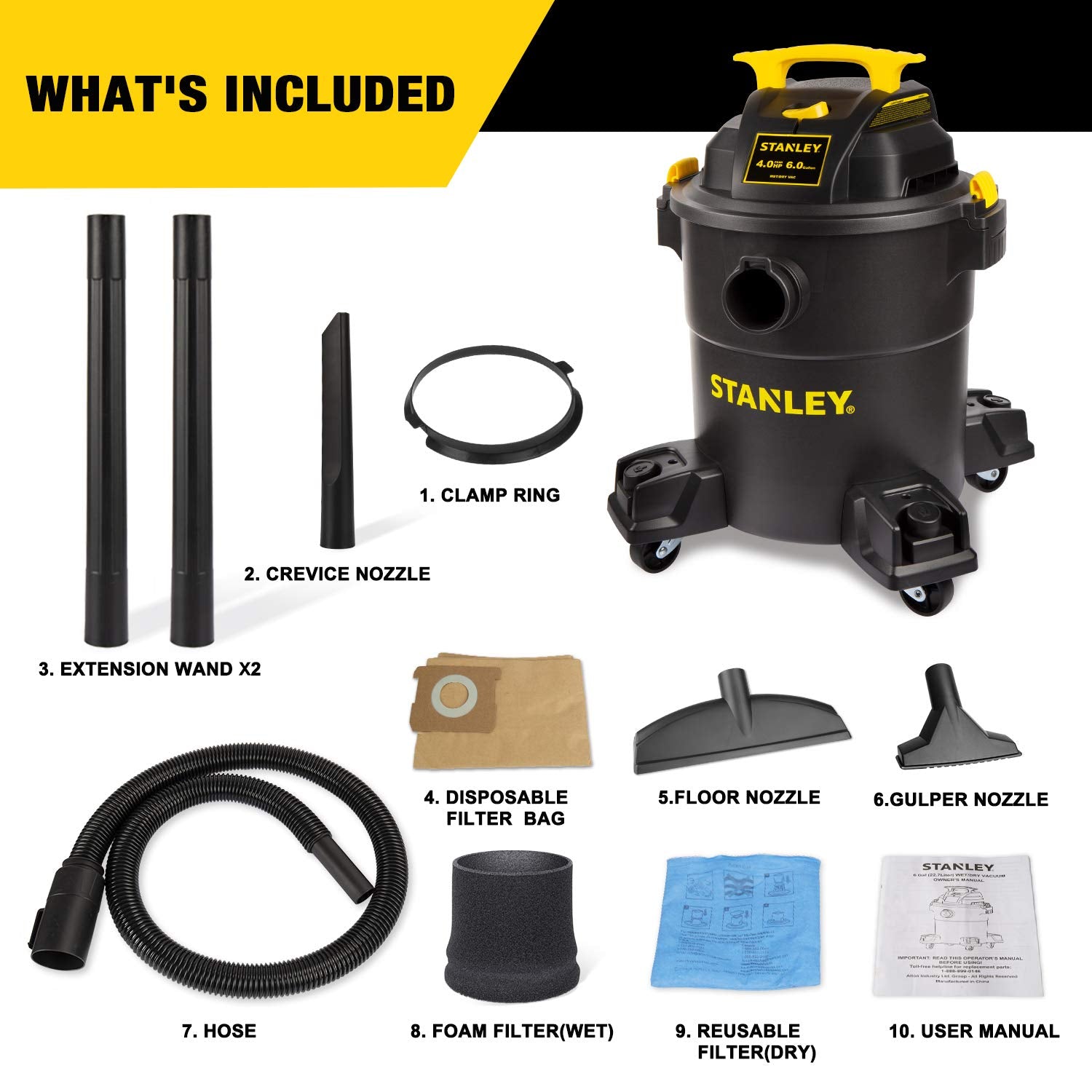 Stanley - SL18116P Wet/Dry Vacuum, 6 Gallon, 4 Horsepower Black - WoodArtSupply