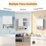 COSTWAY Wall Mounted Bathroom Cabinet, Over The Toilet Storage Cabinet w/Double Doors & Adjustable Shelf, Wood Hanging Medicine Cabinet for Living COSTWAY