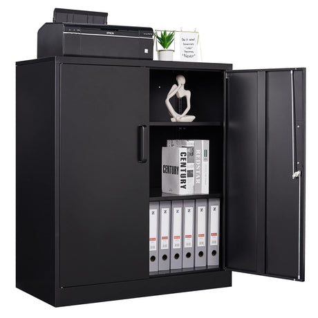 Letaya Metal Storage Cabinets with Lock, Small Locker Steel Cabinets, Adjustable Shelves 2 Doors for Home,Office, Warehouse,Garage(Black-36) Letaya