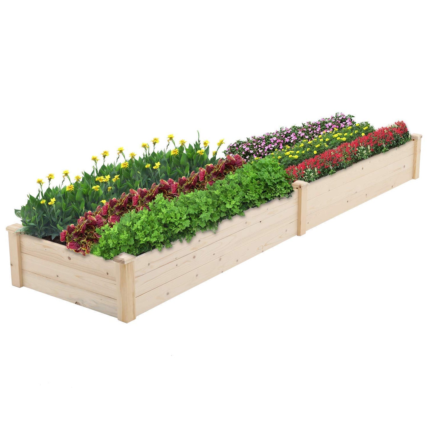 Crownland Outdoor Gardens 8 ft Raised Garden Bed Wooden Patio Raised Beds Backyard Elevated Planter Box Grow Vegetables Fruits Herb Yard Fast Easy