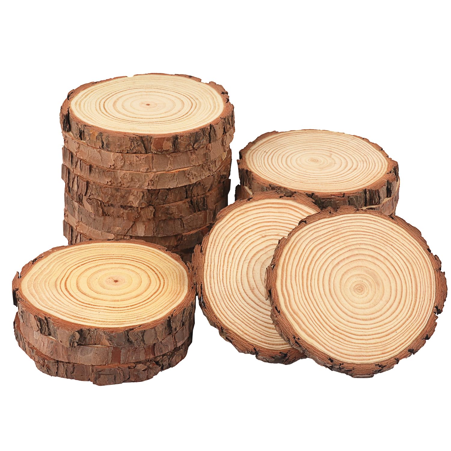 20 PCS 4.7-5.5 Inch Natural Wood Slices, Unfinished Pine Wood Circles with Barks for Coasters, DIY Crafts, Christmas Rustic Wedding Ornaments and - WoodArtSupply