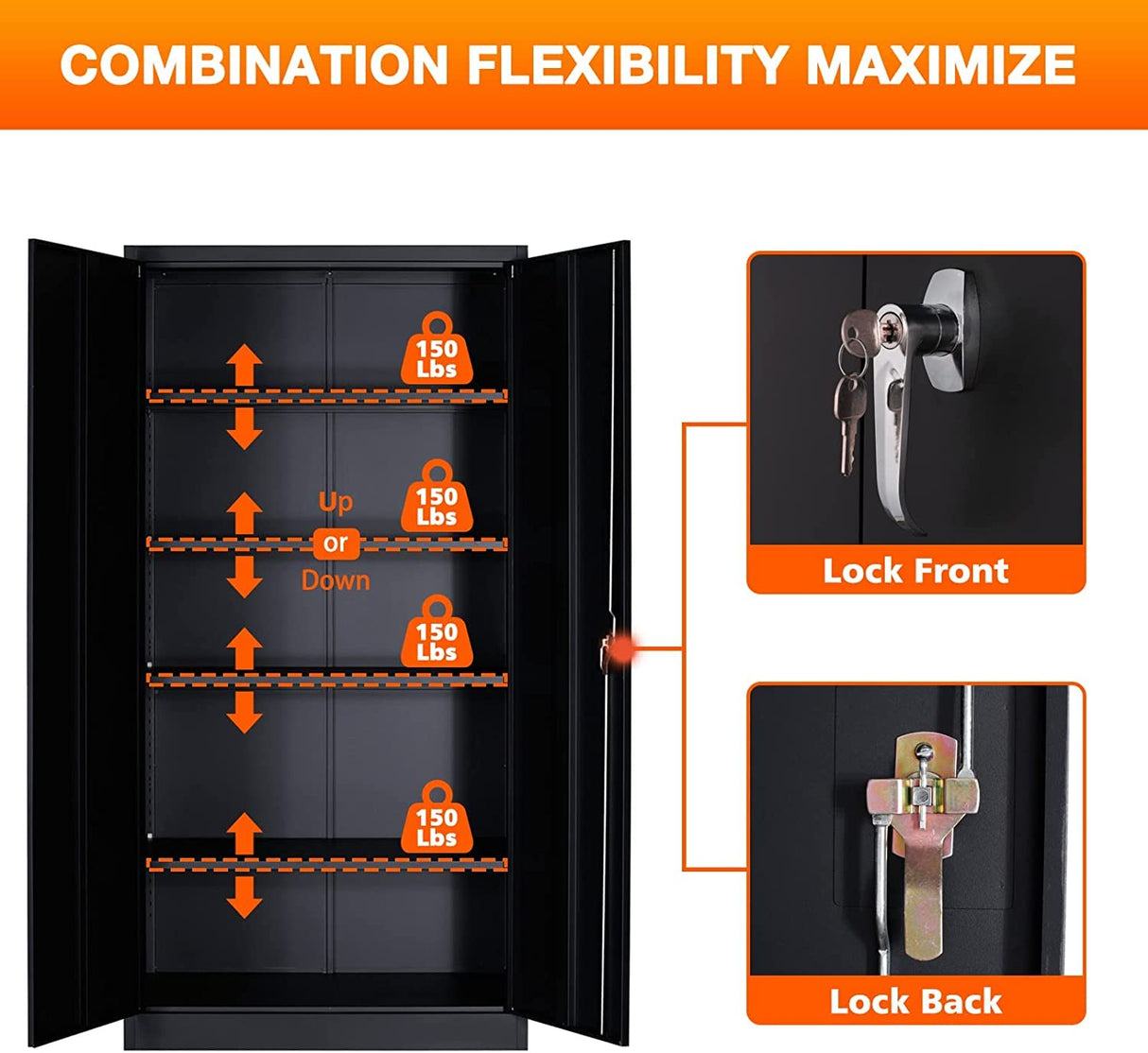 LUCYPAL Metal Storage Cabinet with Locking Doors,Locking Steel Storage Cabinet with 4 Adjustable Shelves,72" H Tall Tool Storage Cabinet for LUCYPAL