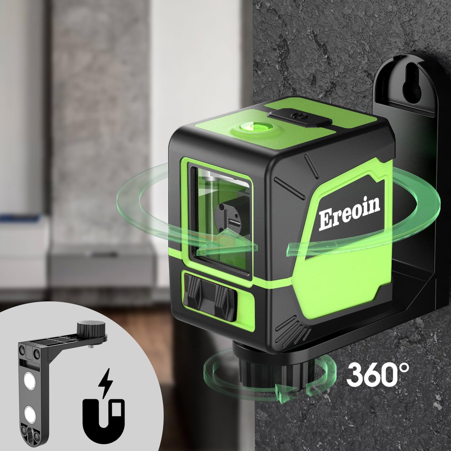 Laser Level Self-leveling Green Cross laser tool with vertical and horizontal lines,360 degree rotation self-leveling mode&IP54 waterproof for