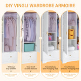 VINGLI Wide Wardrobe Closet, White Armoire Wardrobe with Hanging Rod, Shelves and Drawer, Freestanding Closet Wardrobe Cabinet, Armoires and VINGLI