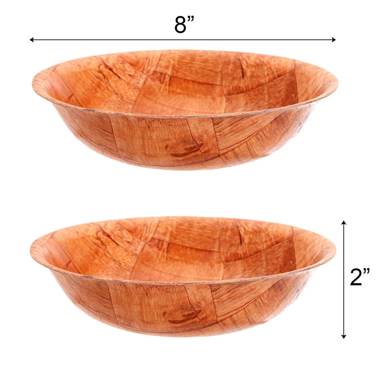 Elsjoy 8 Pack Wooden Woven Salad Bowl, 8 Inch Stackable Round Wood Serving Bowl, Rustic Mixing Bowl for Salad, Fruits, Vegetables, Natural Birch Wood Elsjoy