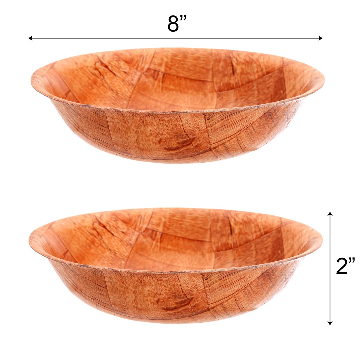 Elsjoy 8 Pack Wooden Woven Salad Bowl, 8 Inch Stackable Round Wood Serving Bowl, Rustic Mixing Bowl for Salad, Fruits, Vegetables, Natural Birch Wood - WoodArtSupply