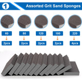 smseace 12pcs 5-Values Sanding Blocks 60/80/120/180/220 Grit Sanding Sponges Washable and Reusable Coarse/Medium/Fine/Superfine Sandpaper Block for smseace