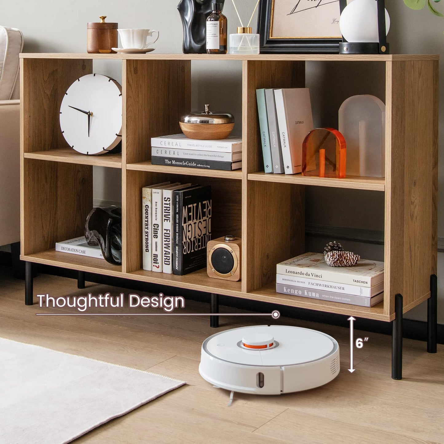 Giantex Natural 6-Cube Bookcase with Adjustable Shelves and Metal Legs - WoodArtSupply