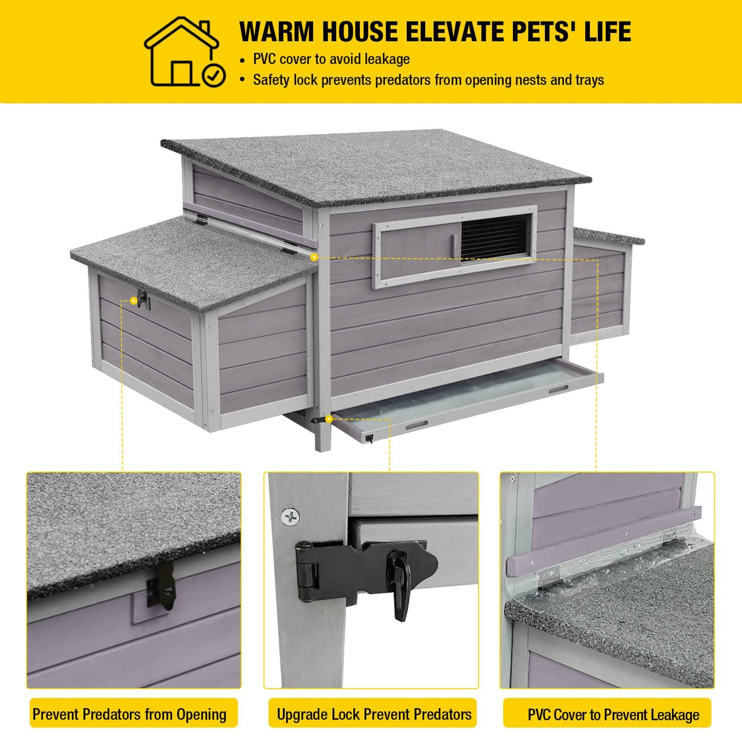 Aivituvin Chicken Coop for 4-6 Chickens/Ducks, Outdoor Wooden Chicken House Large Hen House Poultry Cage with Two Nesting Boxes 103in - WoodArtSupply