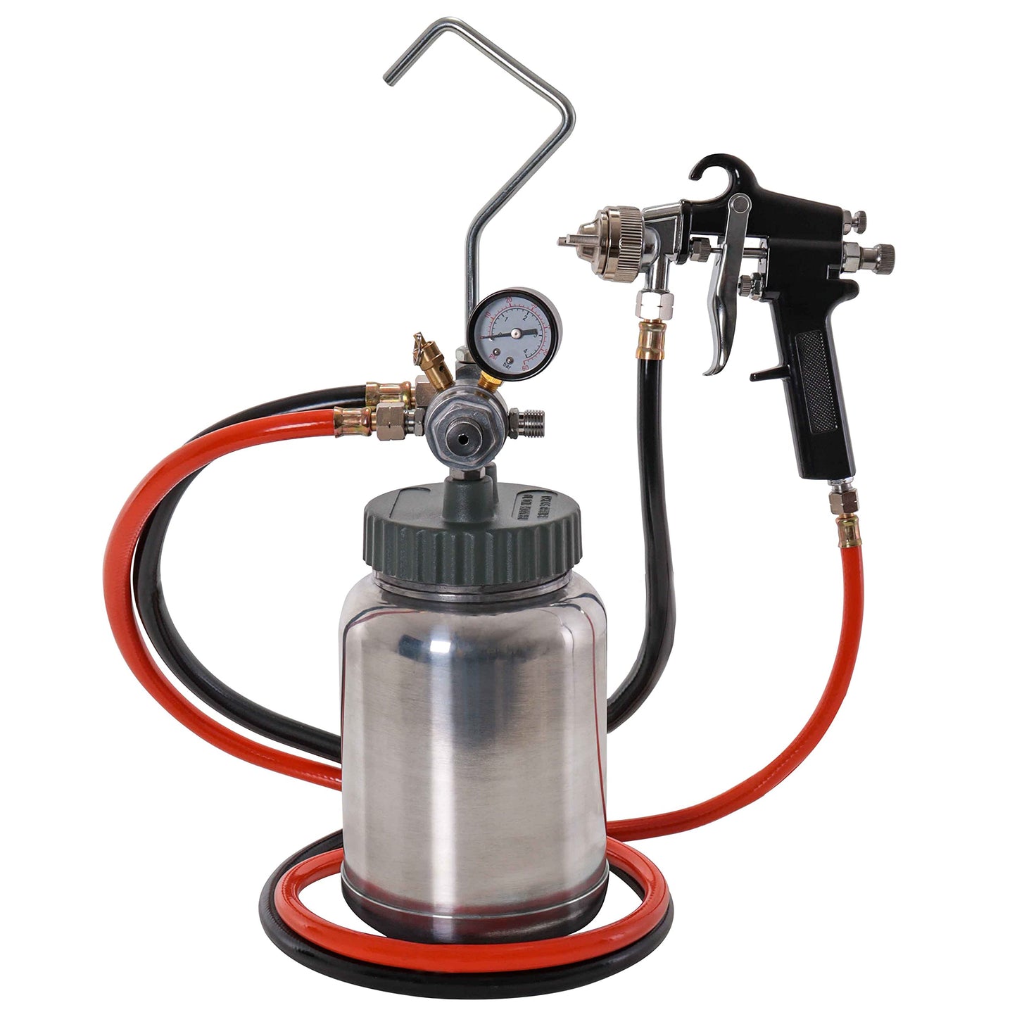 TCP Global 2 Quart Paint Pressure Pot with Spray Gun and 5 Foot Air and Fluid Hose Assembly - WoodArtSupply