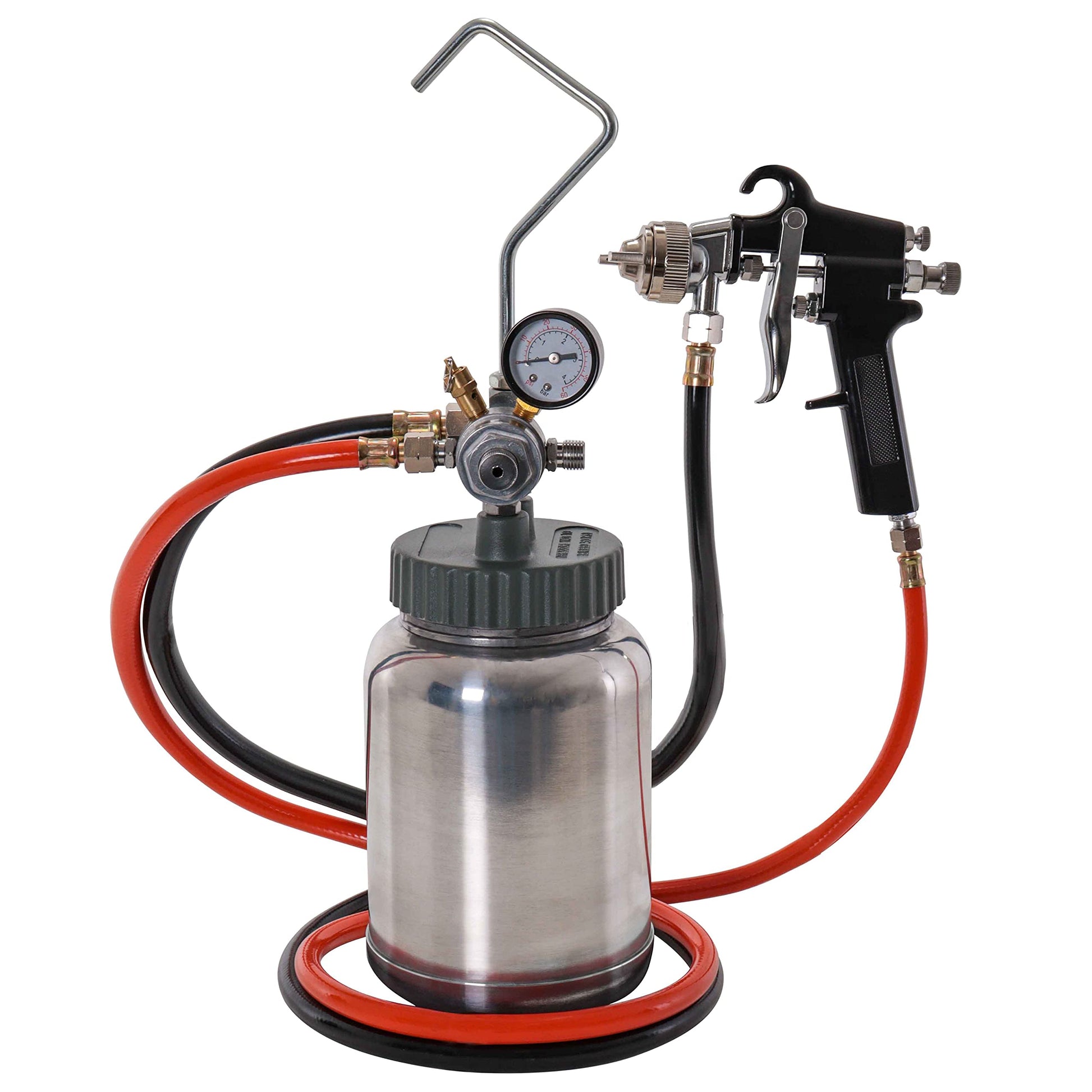 TCP Global 2 Quart Paint Pressure Pot with Spray Gun and 5 Foot Air and Fluid Hose Assembly - WoodArtSupply