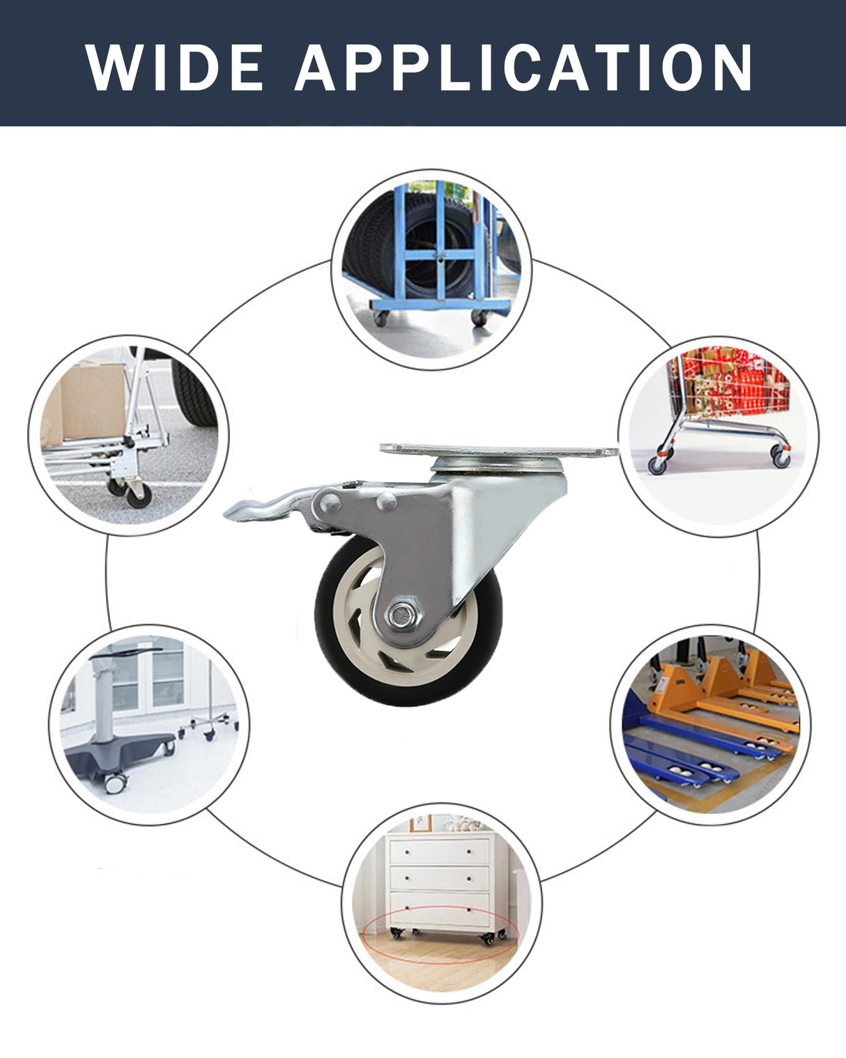 AOTAISP 3 Inch Heavy Duty Casters Load1000lbs Bearing Plate Caster Wheels, 360-degree Soft Rubber Swivel Casters for Furniture and Workbench Cart, AOTAISP
