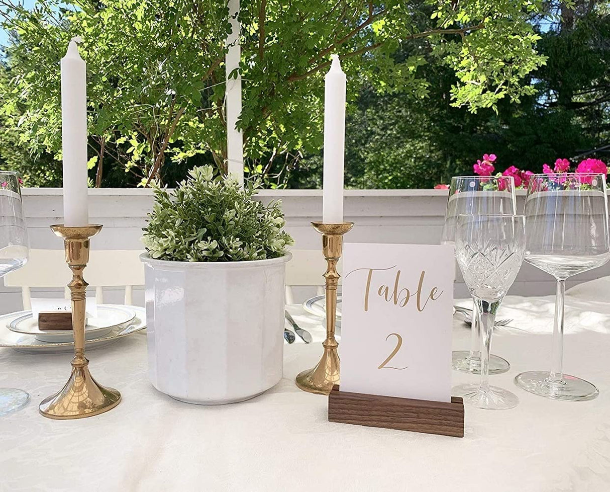 UNIQOOO 10 Pack Rustic Acrylic Sign Holders | Walnut Wood Table Numbers Display Stands | Place Card Holder, Perfect for Retail Shop Wedding Party UNIQOOO