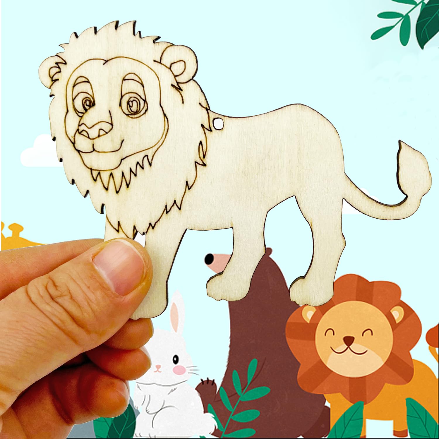 30pcs Unfinished Lion Wood Cutouts Lion Wood DIY Crafts Cutouts Blank Wooden Lion Shaped Hanging Ornaments KRSHEMDE