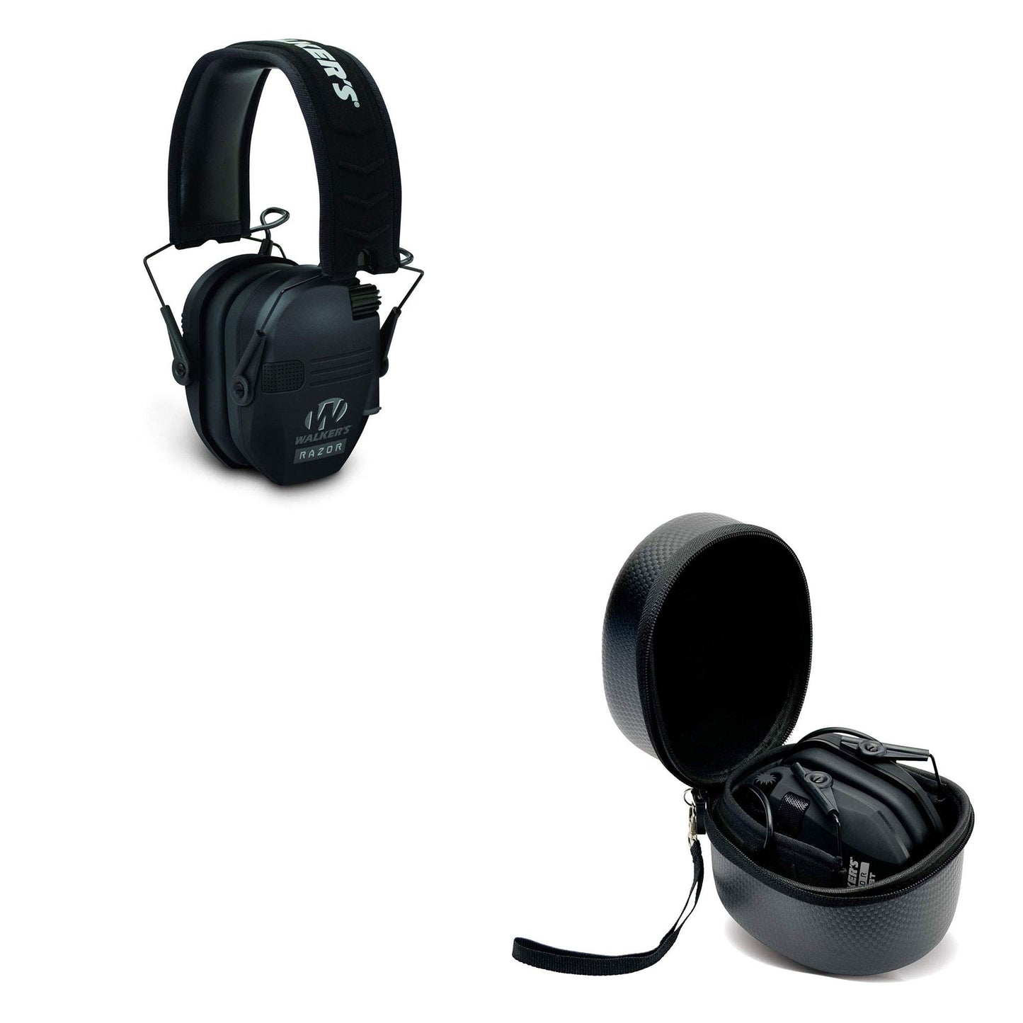 Walker's Razor Slim Shooter Electronic Hunting Folding Hearing Protection Earmuffs with 23dB Noise Reduction and Shockproof Carrying Case, Black - WoodArtSupply