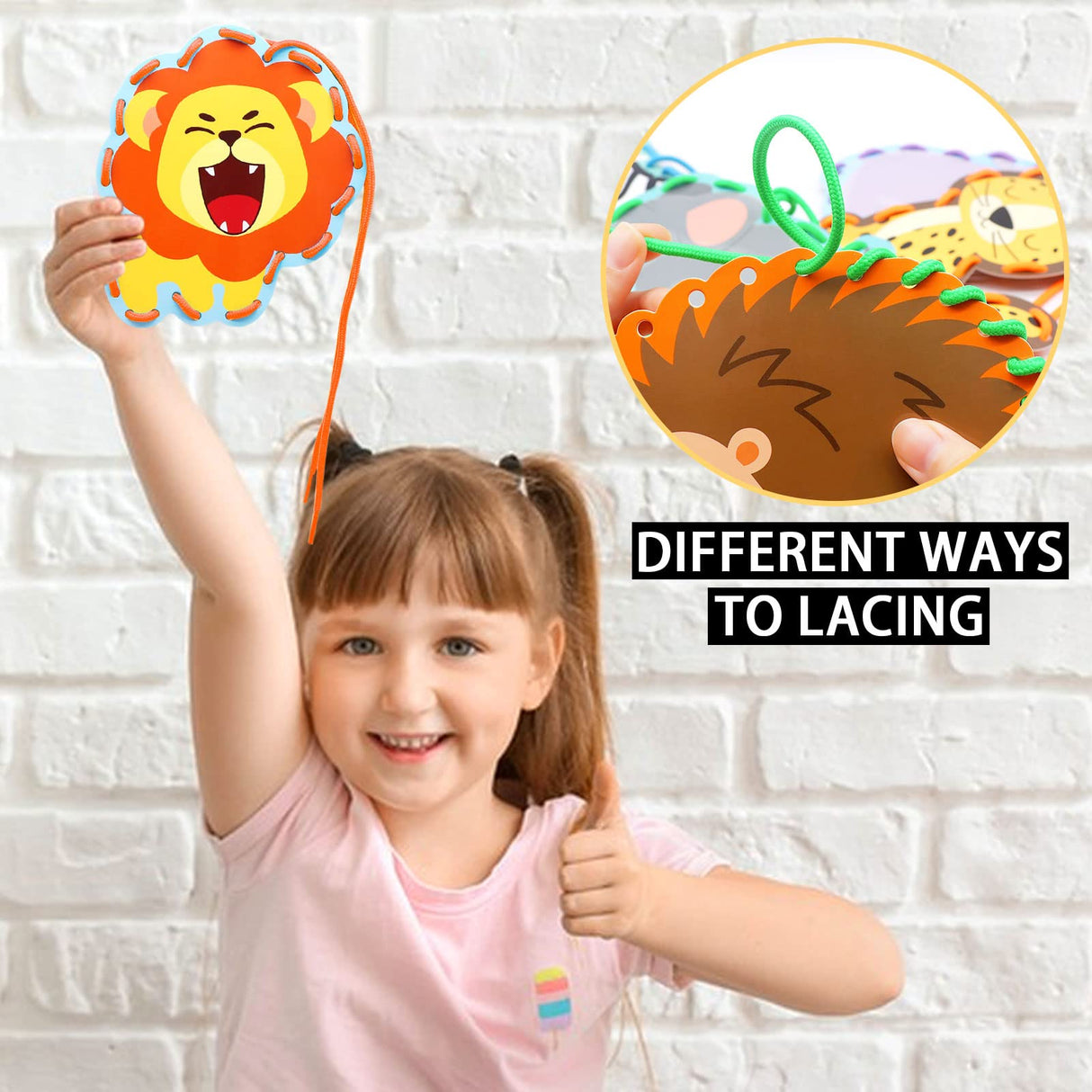 Jungle Animal Lacing Cards 12 Pack Sewing Kits for Kids Lion Wild Animal Cardboard Double Side Kids Sewing Cards Lacing Playing Games for Developing Dapaqami