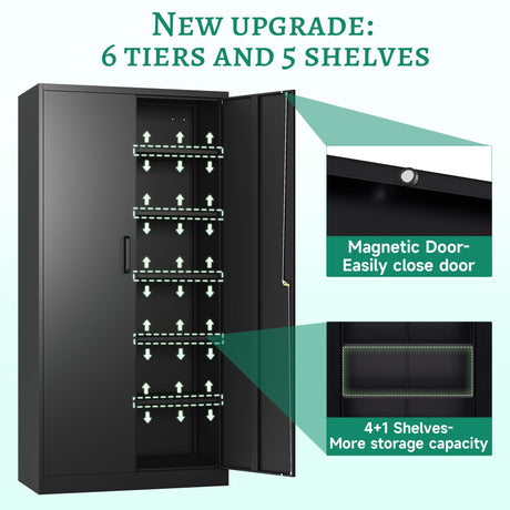 Letaya Metal Storage Cabinets with Lock, Tall Locker Organizer Steel Cabinets, Adjustable Layers Shelves 2 Doors for Home, Office, Letaya