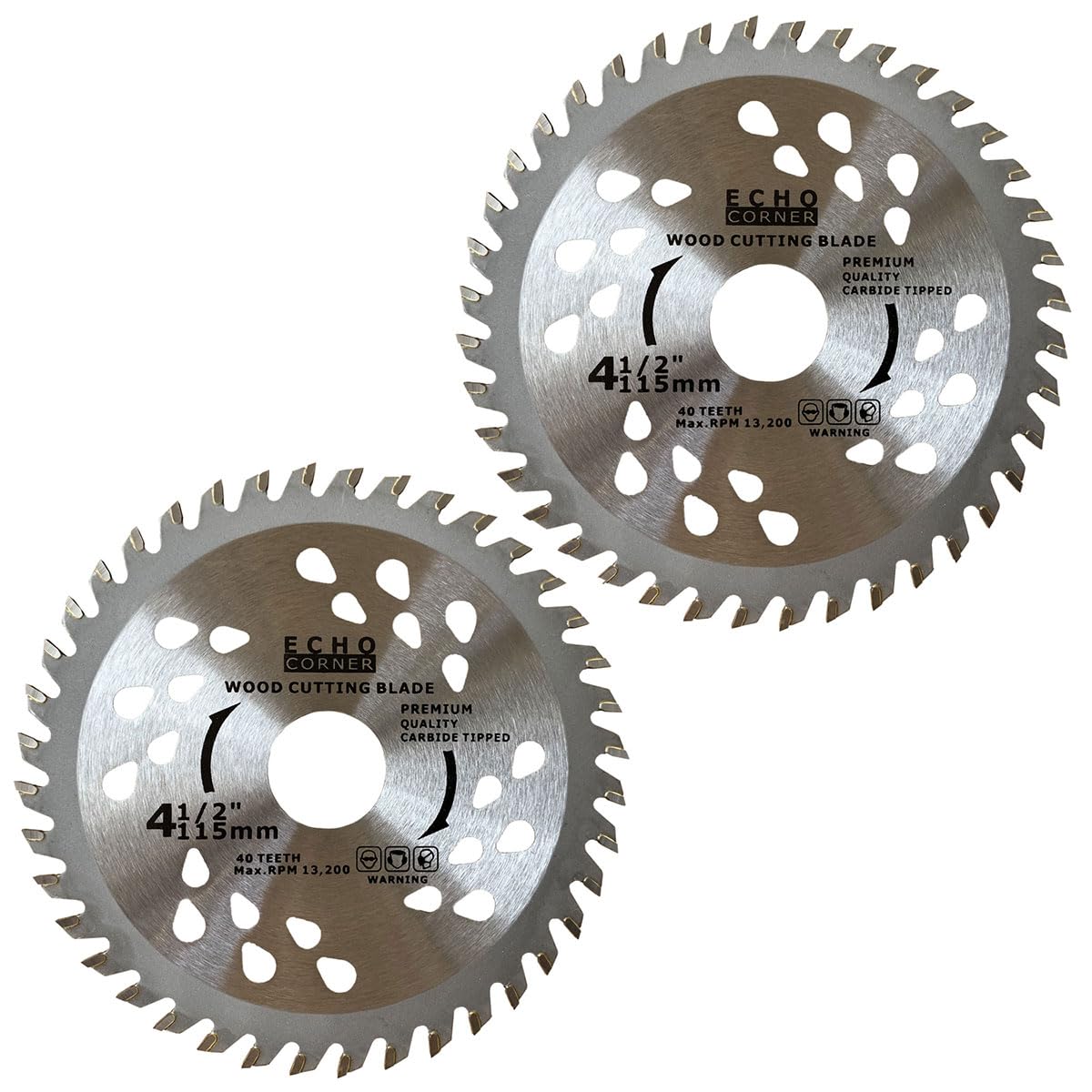 Echo Corner 2-Pack 4.5" Angle Grinder Saw Blade for Wood Plywood MDF Plastic, TCT 40-Tooth Fast Framing Trimming Rip Crosscut Fine Cut, 7/8" Arbor Echo Corner