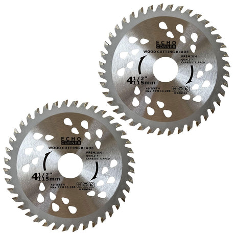 Echo Corner 2-Pack 4.5" Angle Grinder Saw Blade for Wood Plywood MDF Plastic, TCT 40-Tooth Fast Framing Trimming Rip Crosscut Fine Cut, 7/8" Arbor Echo Corner