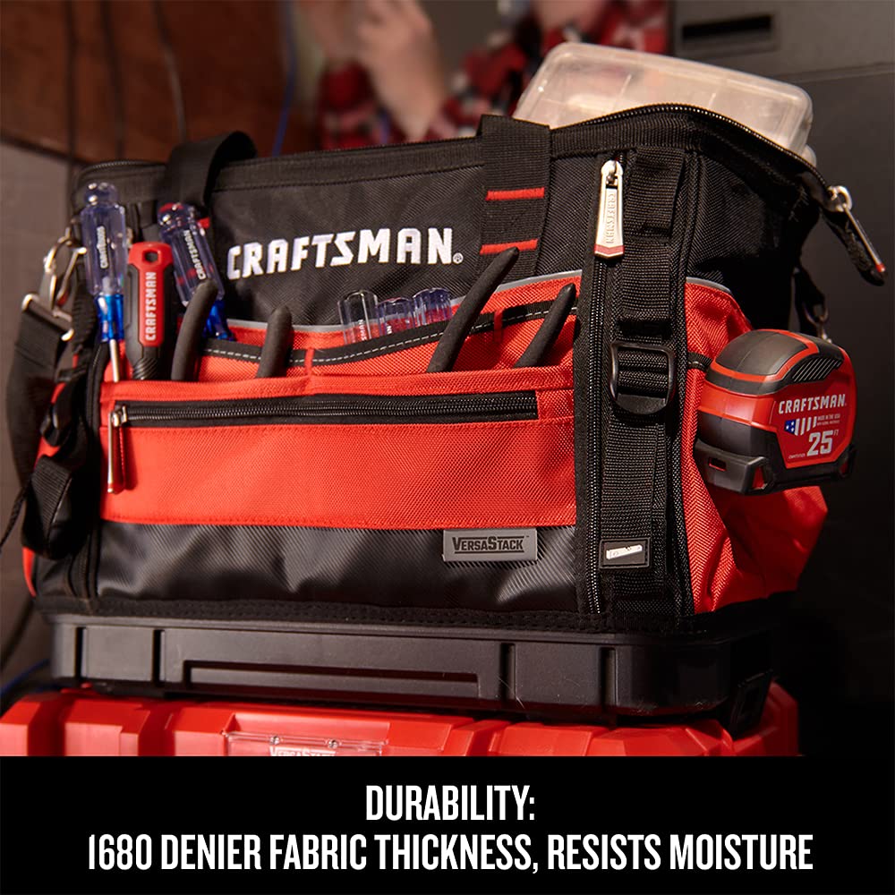 CRAFTSMAN VERSASTACK Zippered Tool Bag, 31 Pocket Organizer, Heavy Duty Tool Tote (CMST17622) Craftsman