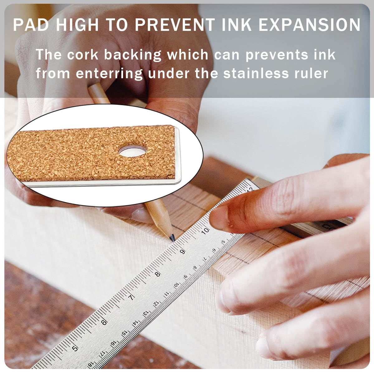Metal Ruler 6 Inch 12 Inch Stainless Steel Metal Ruler with Cork Backing, Non-Slip Rulers with Inch and Centimeters, Straight Edge Cork Base Rulers HZMM