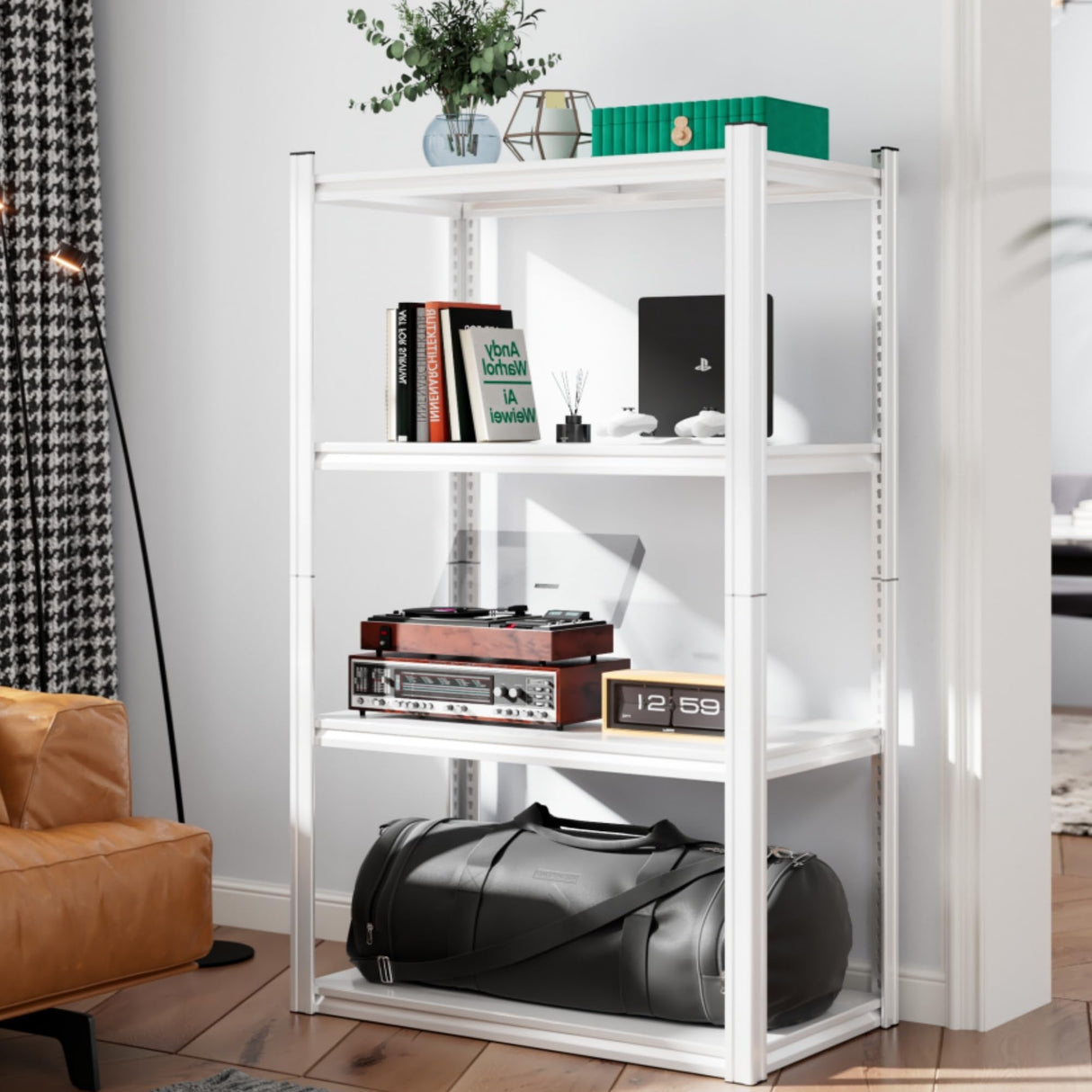 Raybee Storage Shelves Heavy Duty Garage Shelving Adjustable Metal Shelving Units and Storage Shelf 4 Tier Storage Pantry shelves for Closet kitchen Raybee