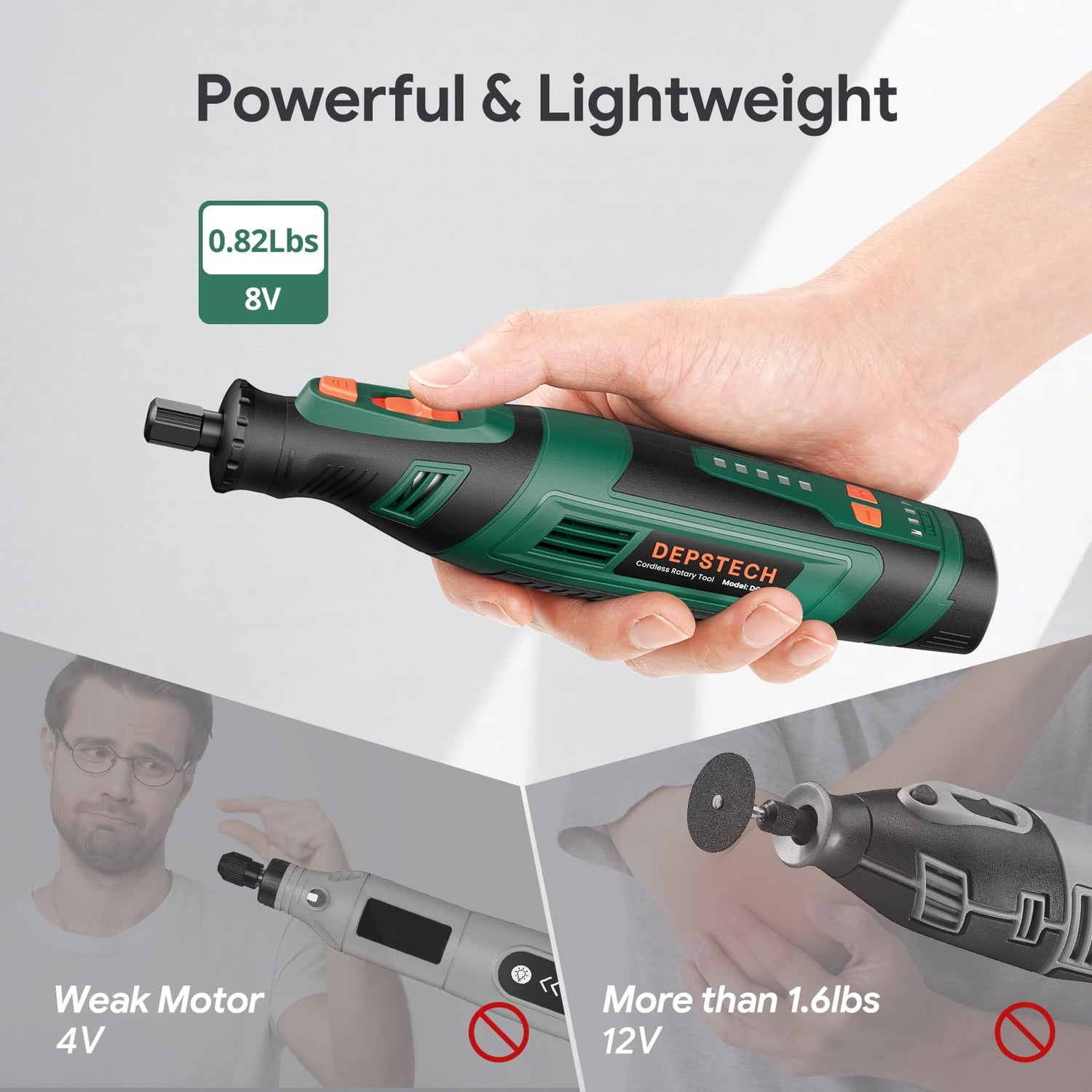 DEPSTECH Cordless Rotary Tool Kit, 8V 2.0Ah Rechargeable Battery, 30000RPM 5-Speed Multi Power Carving Tools, 127Pcs Accessories, Shield Attachment, DEPSTECH