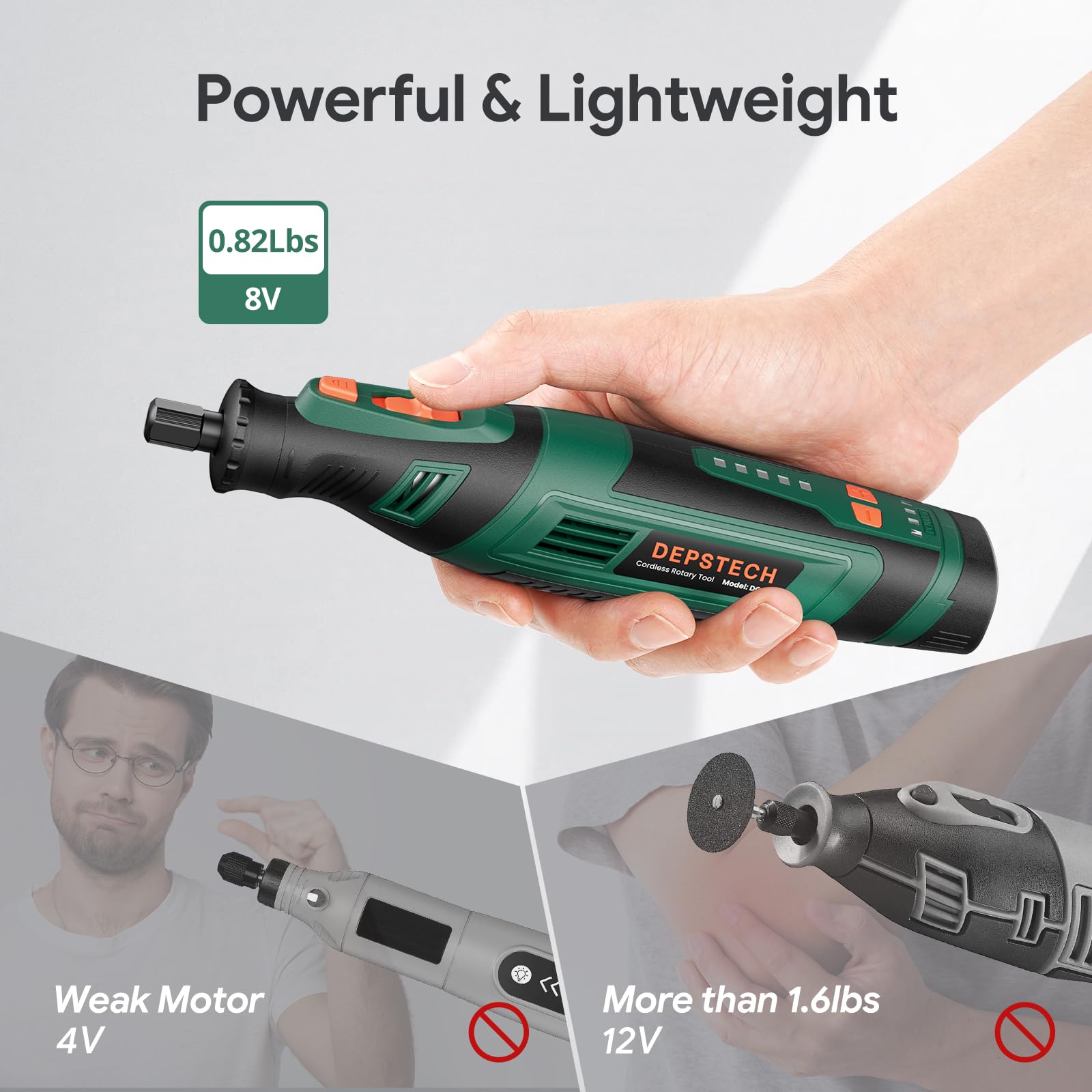 DEPSTECH Cordless Rotary Tool Kit, 8V 2.0Ah Rechargeable Battery, 30000RPM 5-Speed Multi Power Carving Tools, 127Pcs Accessories, Shield Attachment, - WoodArtSupply